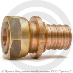 Соединитель бронзовый для PE-X труб Дн 20-1/2" под плоское уплотнение с накидной гайкой RAUTITAN RX+ Rehau