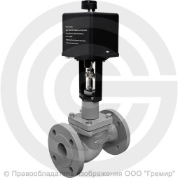 Клапан регулирующий двухходовой чугунный фланцевый Ду-40 Ру-16 Kvy=25м3/ч с электроприводом LEA-1200 220В с датчиком 4-20mA 25ч945нж Энерготехномаш