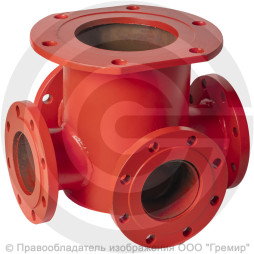 Крест с пожарной подставкой фланцевый ППКФ стальной Ду 250-150 Ру-16 КЗСД