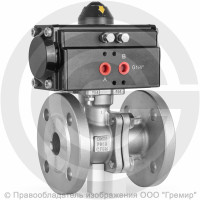 Кран нержавеющий AISI 316 (CF8M) двухсоставной фланцевый Ду-15 Ру-16 с пневмоприводом двойного действия RPA-25-D Helver BV-22F