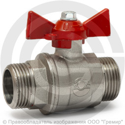 Кран латунный Ду-15 (1/2") Ру-40 НР (НАР) никель бабочка VALFEX 11Б27фт1М