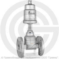 Клапан запорно-регулирующий нержавеющий фланцевый Ду-40 Ру-16 Kvs=26м3/ч с нержавеющим пневмоприводом 80мм PV-F Helver Клапан запорно-регулирующий нержавеющий фланцевый Ду-40 Ру-16 Kvs=26м3/ч с нержавеющим пневмоприводом 80мм PV-F Helver