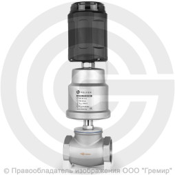Клапан запорно-регулирующий нержавеющий Ду-25 (1") Ру-16 ВР (ВН) Kvs=12м3/ч с нержавеющим пневмоприводом 63мм и позиционером PV Helver