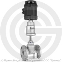 Клапан запорно-регулирующий нержавеющий фланцевый Ду-40 Ру-16 Kvs=26м3/ч с нержавеющим пневмоприводом 80мм и позиционером PV-F Helver